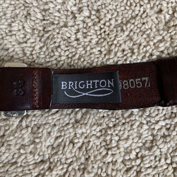 Brown Leather Belt BRIGHTON Braided Silver Medallions and Buckel Size 34 - Picture 5 of 9